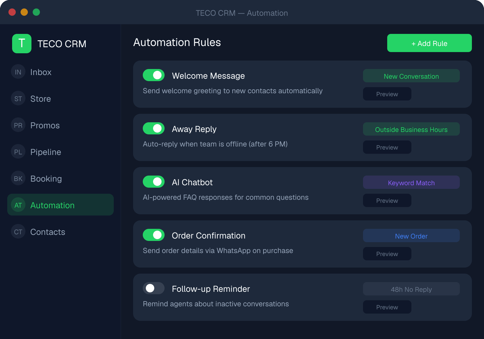 TECO CRM Automation Rules