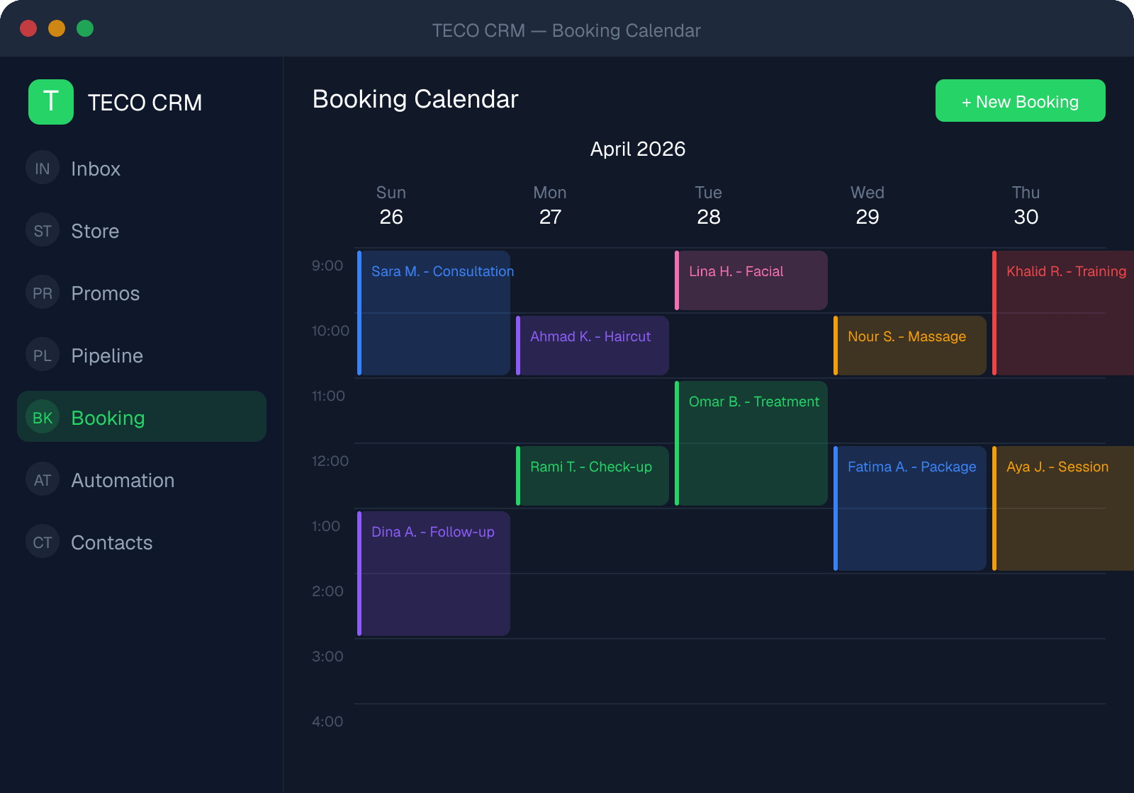 TECO CRM Booking Calendar