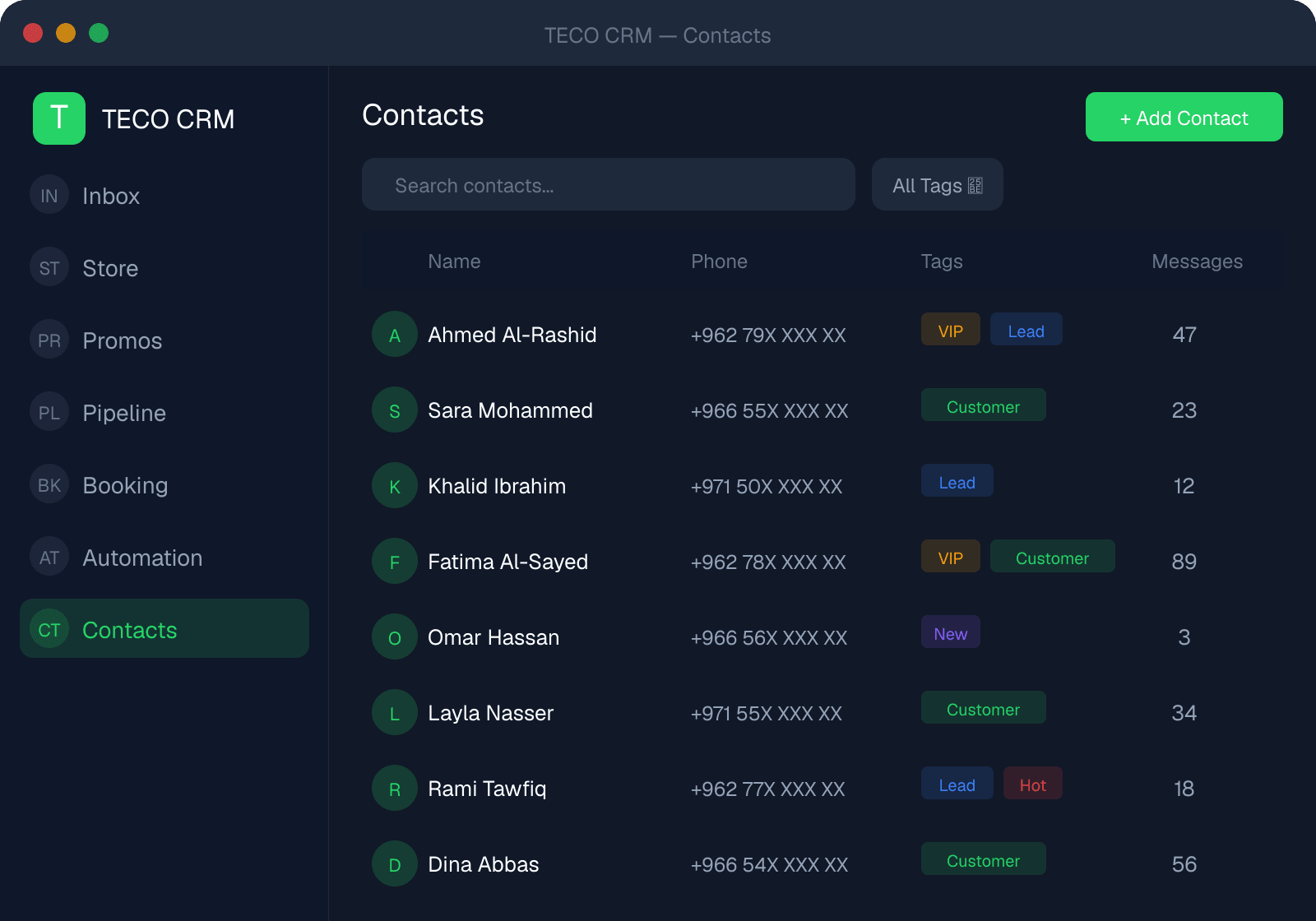 TECO CRM Contacts